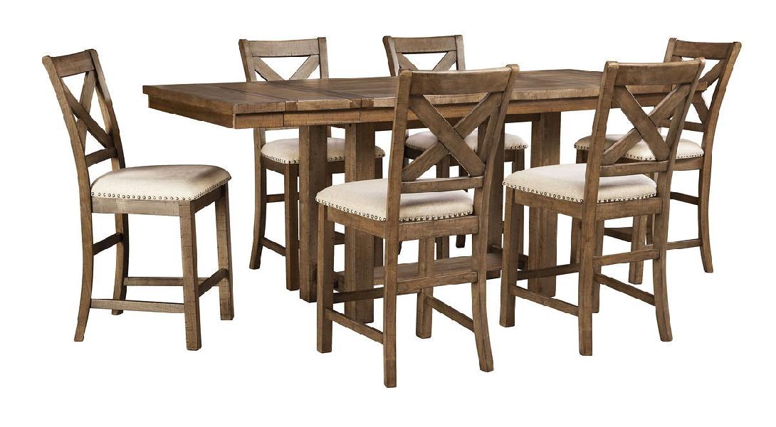 Image of Moriville - 7 Pc. - Counter Extension Table, 6 Barstools - Dark Gray