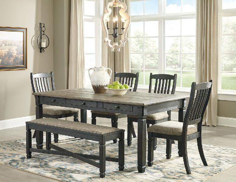 Image of Tyler Creek - 6 Pc. - Dining Room Table, 4 Side Chairs, Bench - Dark Gray