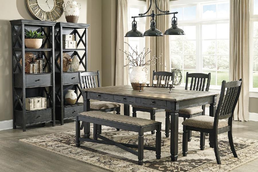 Image of Tyler Creek - 8 Pc. - Dining Room Table, 4 Side Chairs, Bench, 2 Cabinets - Dark Gray