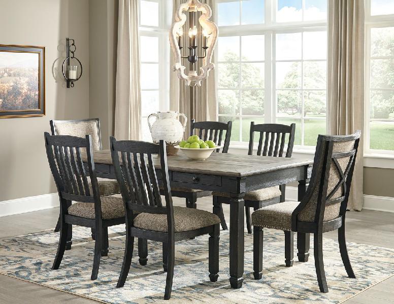 Image of Tyler Creek - 7 Pc. - Dining Room Table, 4 Side Chairs, 2 Upholstered Side Chairs - Dark Gray