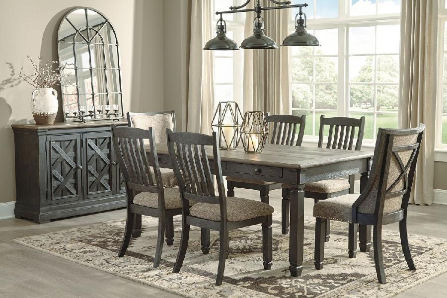 Image of Tyler Creek - 8 Pc. - Dining Room Table, 4 Side Chairs, 2 Upholstered Side Chairs, Server - Dark Gray