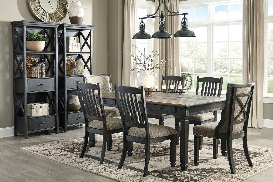 Image of Tyler Creek - 9 Pc. - Dining Room Table, 4 Side Chairs, 2 Upholstered Side Chairs, 2 Cabinets - Dark Gray