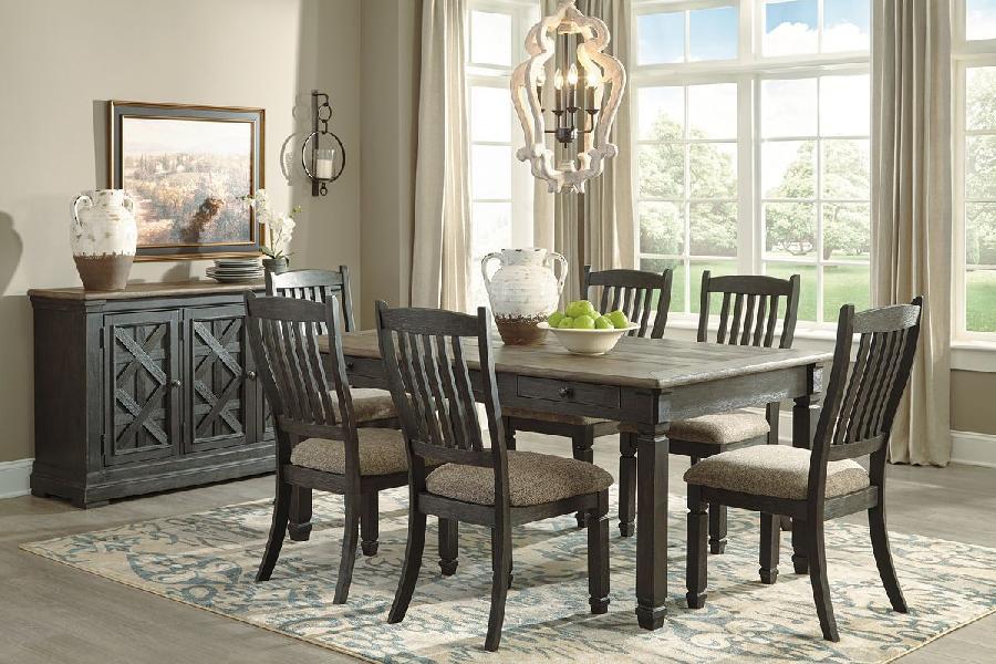 Image of Tyler Creek - 8 Pc. - Dining Room Table, 6 Side Chairs, Server - Dark Gray