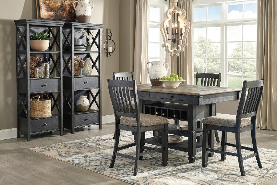 Image of Tyler Creek - 7 Pc. - Counter Table, 4 Barstools, 2 Cabinets - Dark Gray