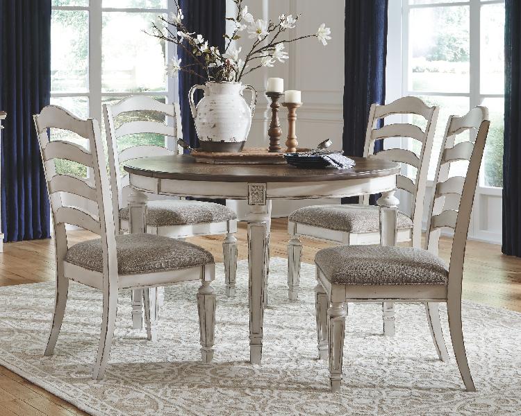Image of Realyn - 5 Pc. - Extension Table, 4 Ladderback Side Chairs - White