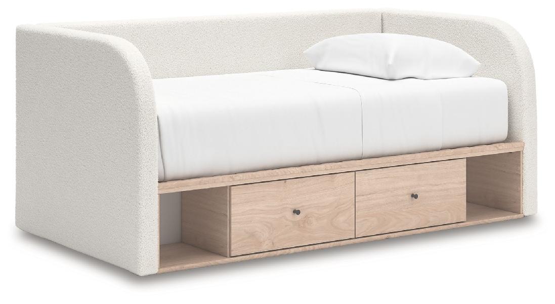 Image of Arloster - Full Upholstered Day Bed With Storage - Tan / White