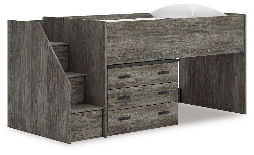 Image of Frandern - Twin Loft Bed With Drawer Storage - Gray