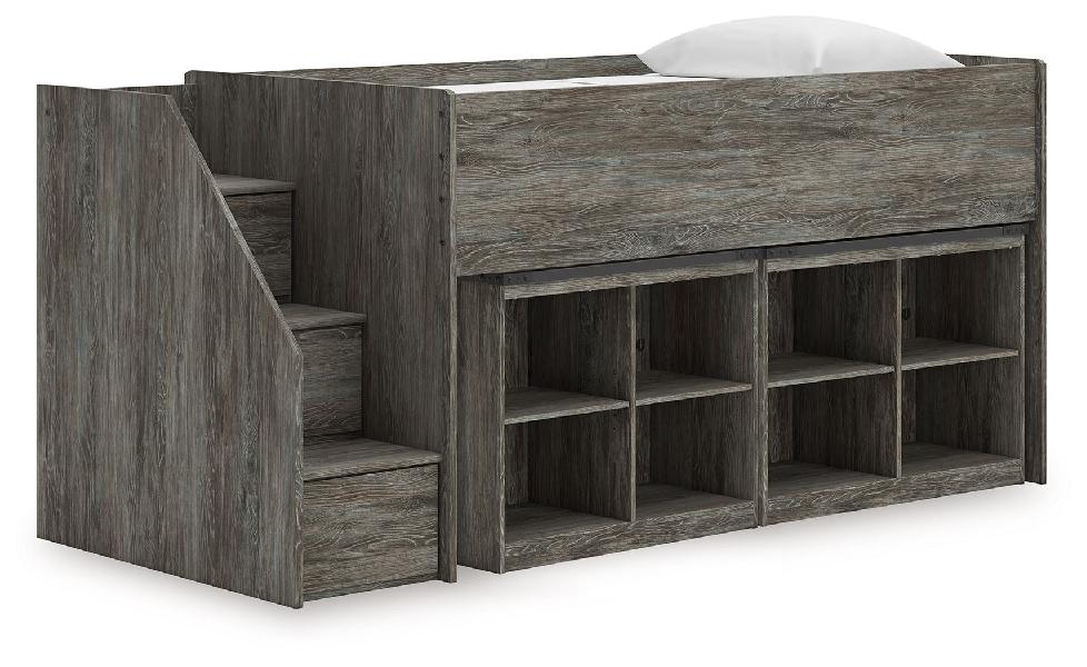 Image of Frandern - Twin Loft Bed With 2 Bookcase Storages - Gray