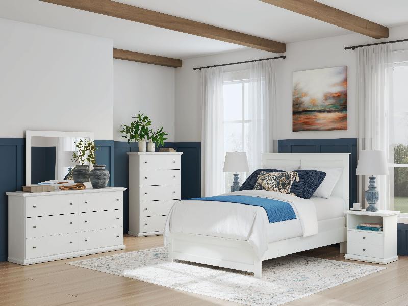 Image of Bostwick Shoals - 7 Pc. - Dresser, Mirror, Chest, Full Panel Bed With Framed Footboard, 2 Nightstands - White