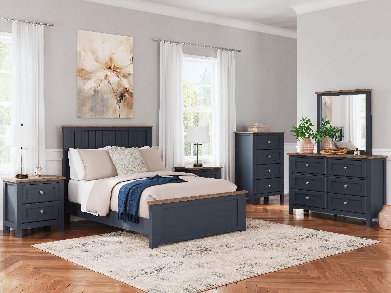 Image of Landocken - 7 Pc. - Dresser, Mirror, Full Panel Bed, 2 Nightstands - Brown / Blue