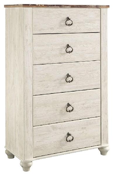 Image of Willowton - Five Drawer Chest - Brown / Beige / White