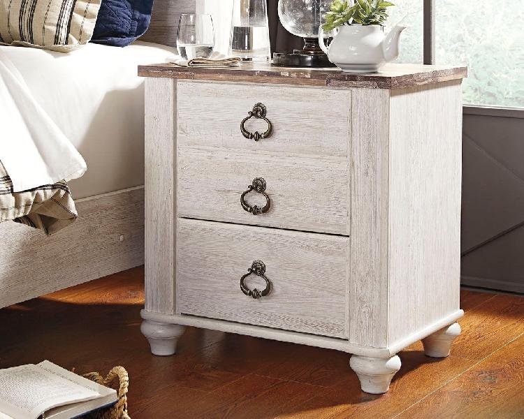 Image of Willowton - Two Drawer Night Stand - Brown / Beige / White