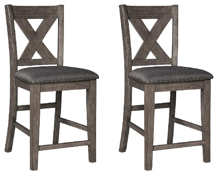 Image of Caitbrook - Upholstered Barstool (Set of 2) - Gray