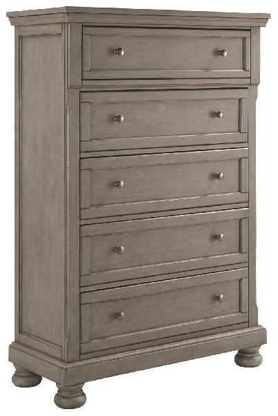 Image of Lettner - Five Drawer Chest - 2-handles - Light Gray