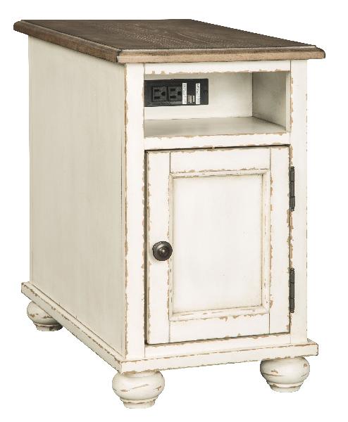 Image of Realyn - Chair Side End Table - AC / USB - White / Brown