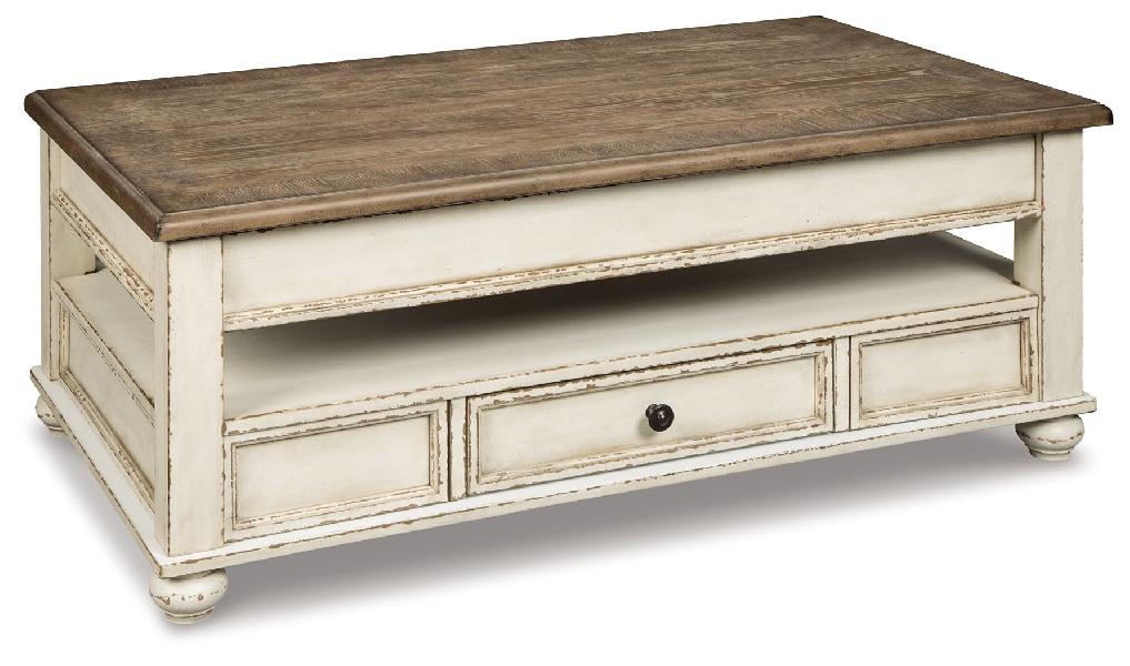 Image of Realyn - Lift Top Cocktail Table - White / Brown