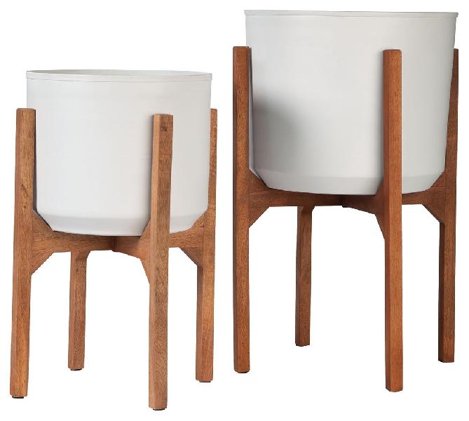 Image of Dorcey - Planter Set (Set of 2) - White / Brown