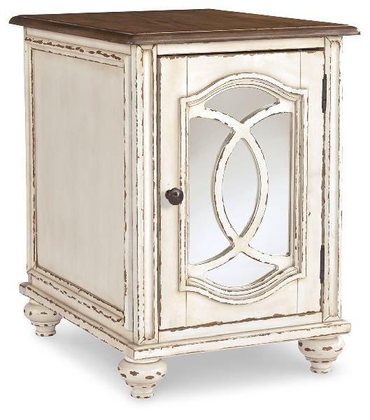 Image of Realyn - Chair Side End Table - Insert Mirror - White / Brown