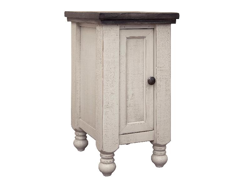 Image of Stone - Chairside Table With 1 Door - Antiqued Ivory / Weathered Gray