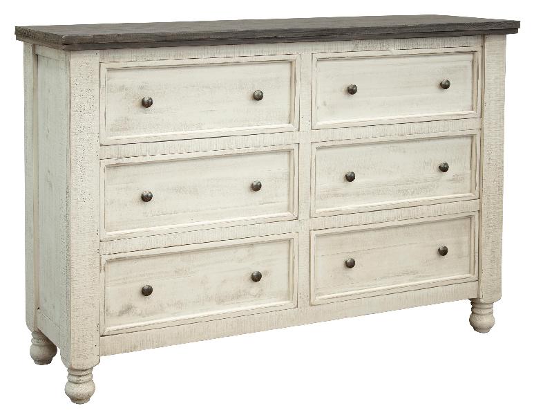 Image of Stone - Dresser With 6 Drawers - Antiqued Ivory / Weathered Gray