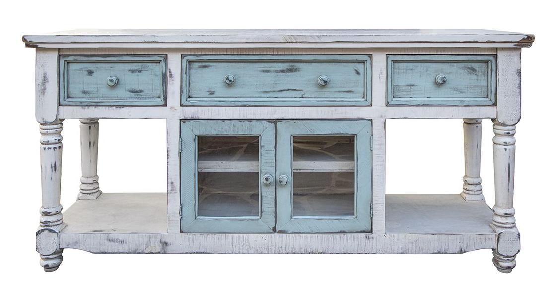 Image of Aruba - TV Stand / Console With 3 Drawers And 2 Doors - Off White / Sky Blue