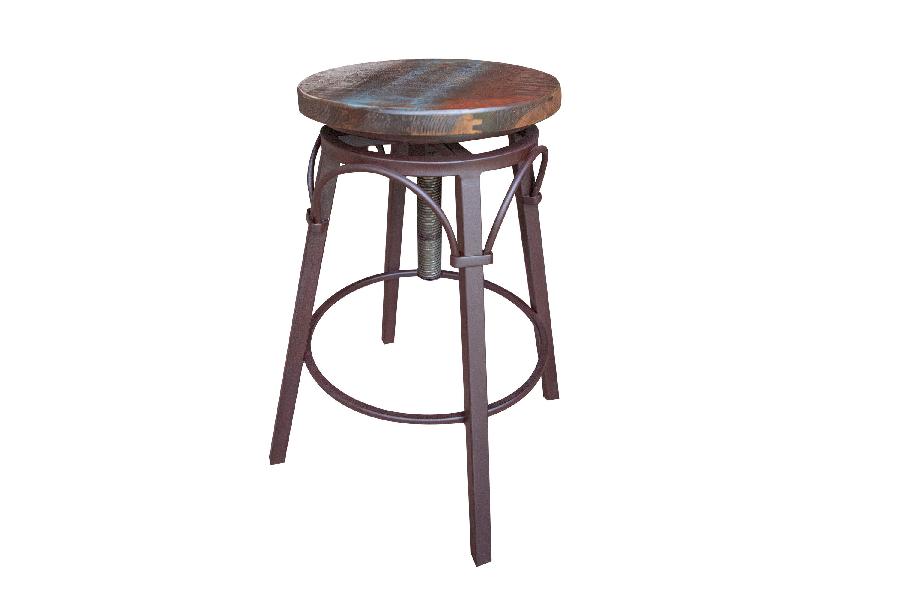 Image of Antique - Stool With Iron Base - Multicolor