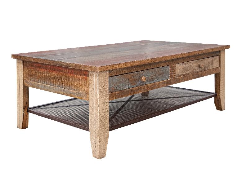 Image of Antique - Cocktail Table With 4 Drawers - Multicolor