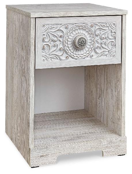 Image of Paxberry - One Drawer Night Stand - Open Cubby - Whitewash