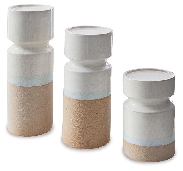 Image of Hurston - Candle Holder Set (Set of 3) - Ivory / Brown