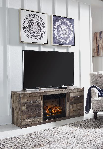 Image of Derekson - TV Stand With Electric Fireplace - Multi Gray