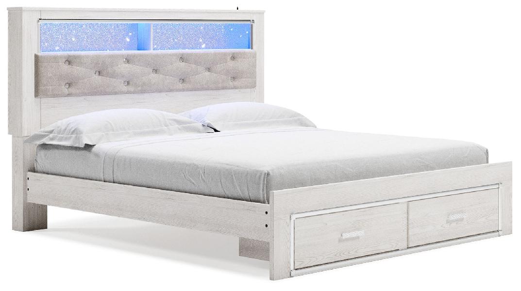 Image of Altyra - King Upholstered Bookcase Bed With Storage - White