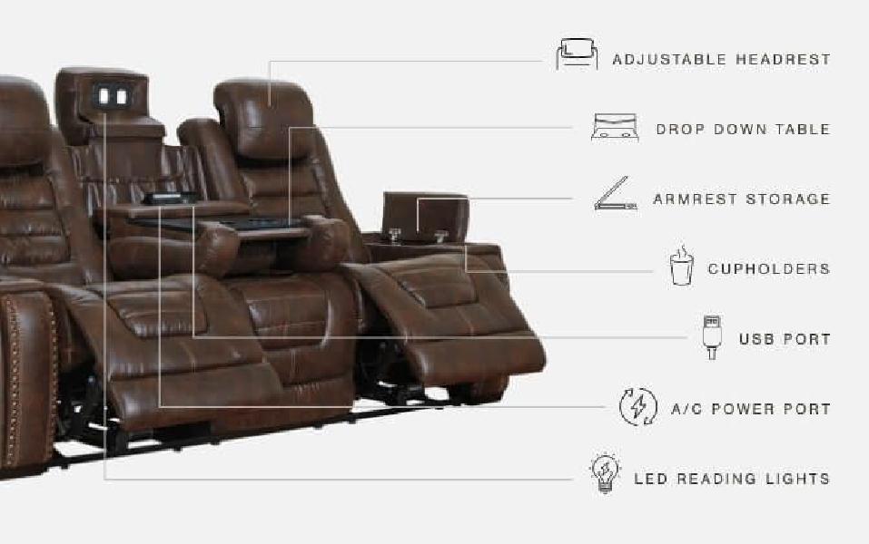 Image of Game Zone - PWR REC Sofa with ADJ Headrest - Bark