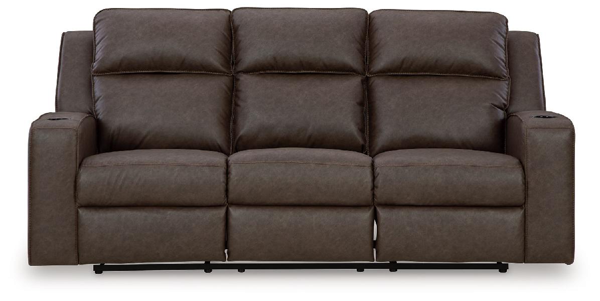 Image of Lavenhorne - Reclining Sofa W/ Drop Down Table - Faux Leather - Granite