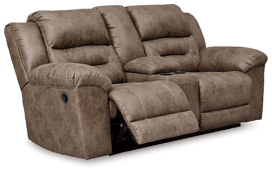 Image of Stoneland - Dbl Reclining Loveseat W/Console - Faux Leather - Fossil