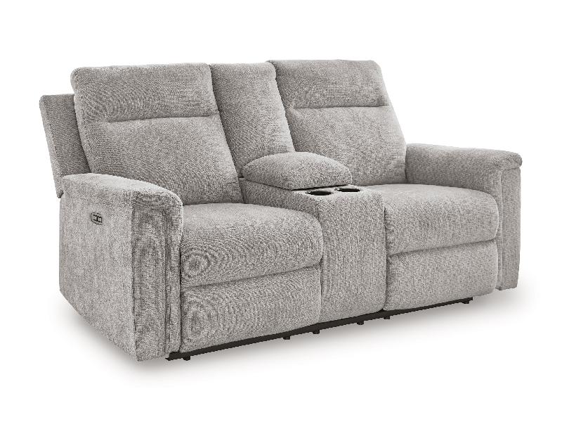 Image of Barnsana - Dbl Power Reclining Loveseat with Console - Fabric - Ash