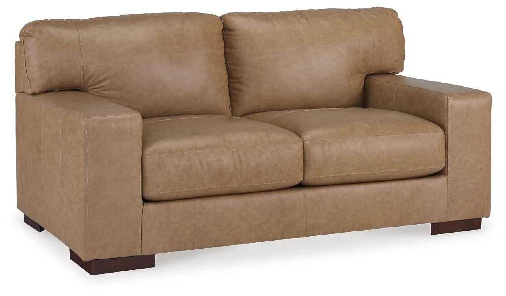 Image of Lombardia - Loveseat - Leather Match - Tumbleweed