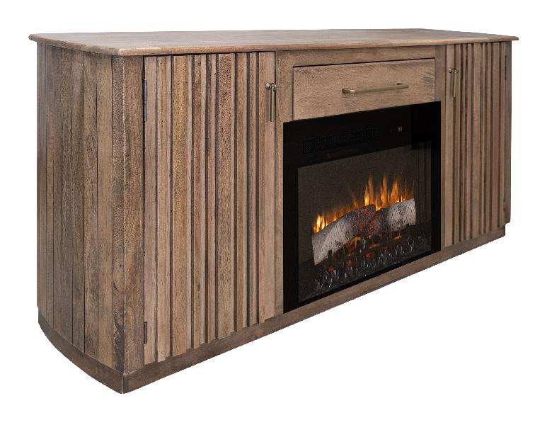 Image of Mezquite - 1 Drawer 2 Doors Fireplace TV Stand - Mezquite Brown