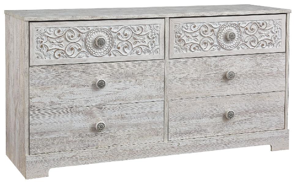 Image of Paxberry - Six Drawer Dresser - Vinyl-Wrapped - Whitewash