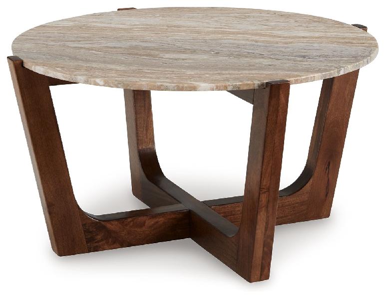 Image of Tanidore - Round Cocktail Table - Warm Brown