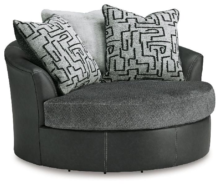 Image of Brixley Pier - Oversized Swivel Accent Chair - Faux Leather / Fabric - Graphite
