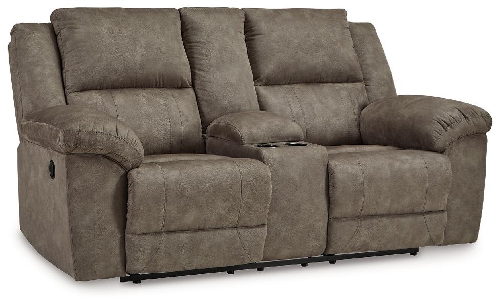Image of Laresview - Dbl Reclining Loveseat With Console - Faux Leather - Fossil