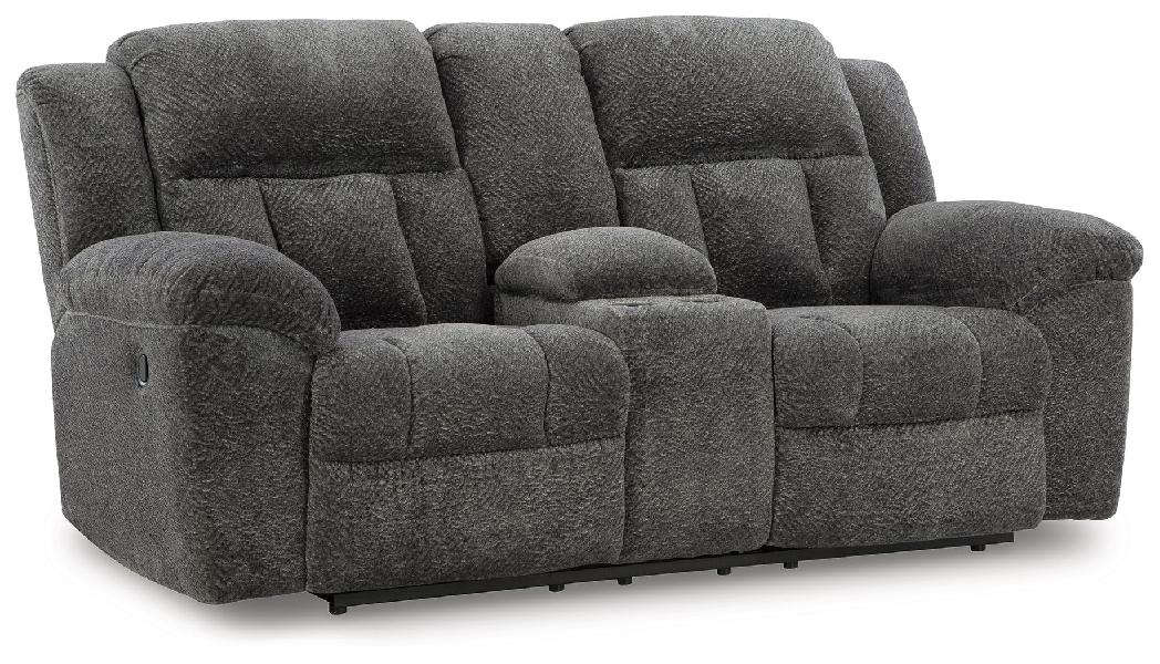 Image of Frohn - Dbl Reclining Loveseat With Console - Fabric - Graphite