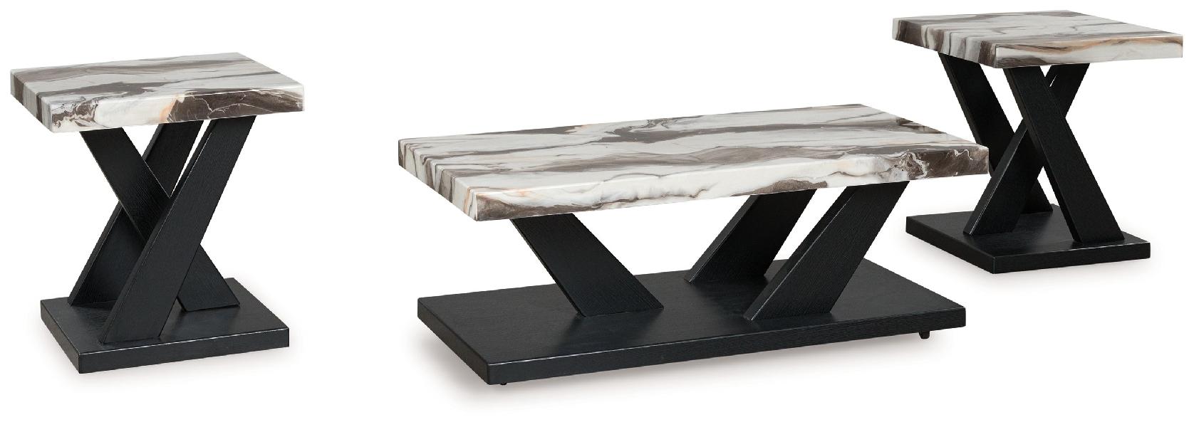 Image of Cendill - Occasional Table Set (Set of 3) - Dark Brown / White / Black