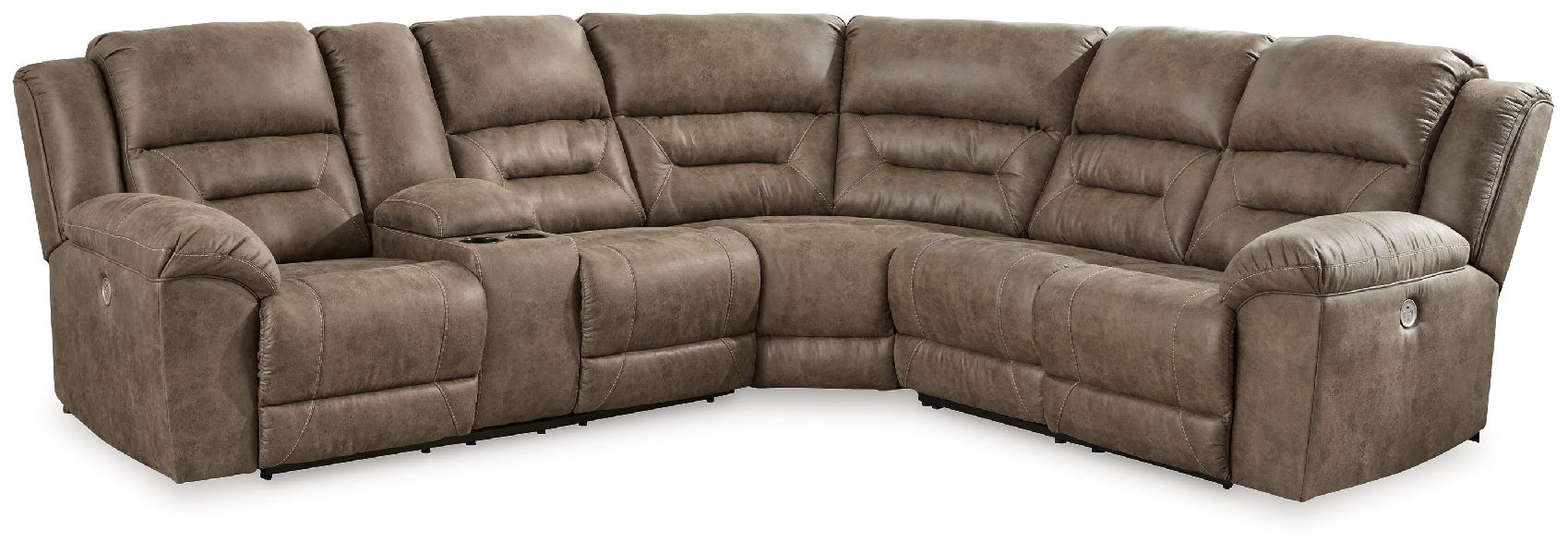 Image of Ravenel - 3-Piece Power Reclining Sectional With Laf Power Reclining Loveseat With Console - Faux Leather - Fossil
