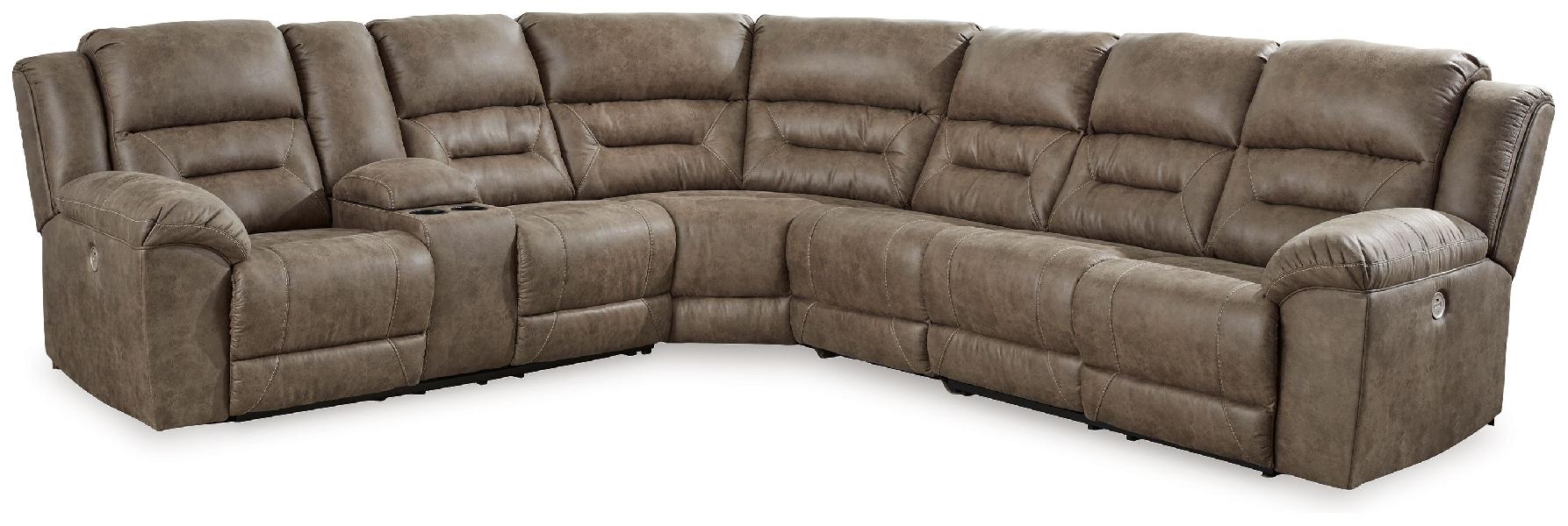 Image of Ravenel - 4-Piece Power Reclining Sectional With Laf Power Reclining Loveseat With Console - Faux Leather - Fossil