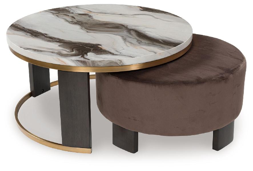 Image of Jazmore - Nesting Cocktail Tables (Set of 2) - Brown / Brass Finish
