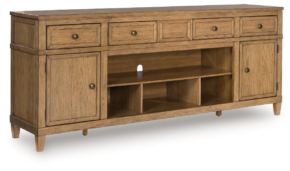 Image of Sharlance - XL TV Stand With Fireplace Option - Light Brown