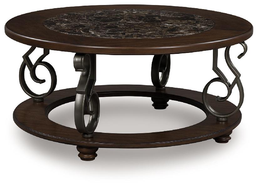 Image of Frallyn - Round Cocktail Table - Dark Brown