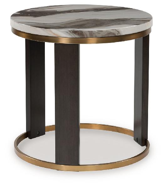 Image of Jazmore - Round End Table - Brown / Brass Finish