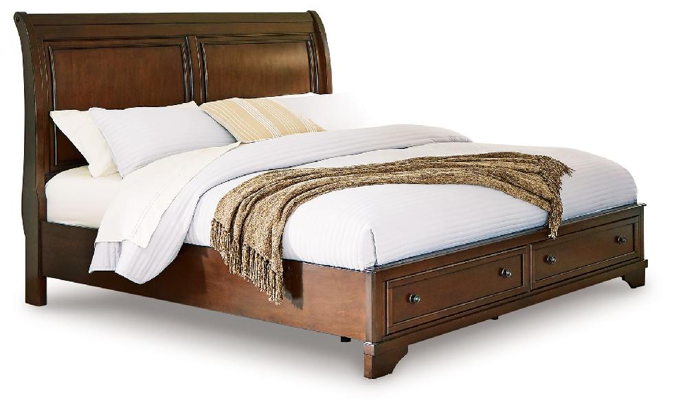 Image of Trellington - Queen Sleigh Storage Bed - Brown